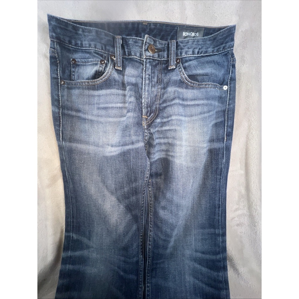 BONOBOS Straight Fit Dark Wash Jeans Men 29x32 Fits30x30Whisker Fade Stretch‎